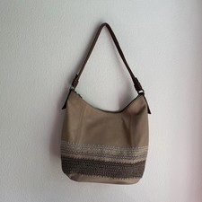 The Sak Sequoia Leather Hobo Shoulder Bag Taupe Brown Crochet Boho Purse
