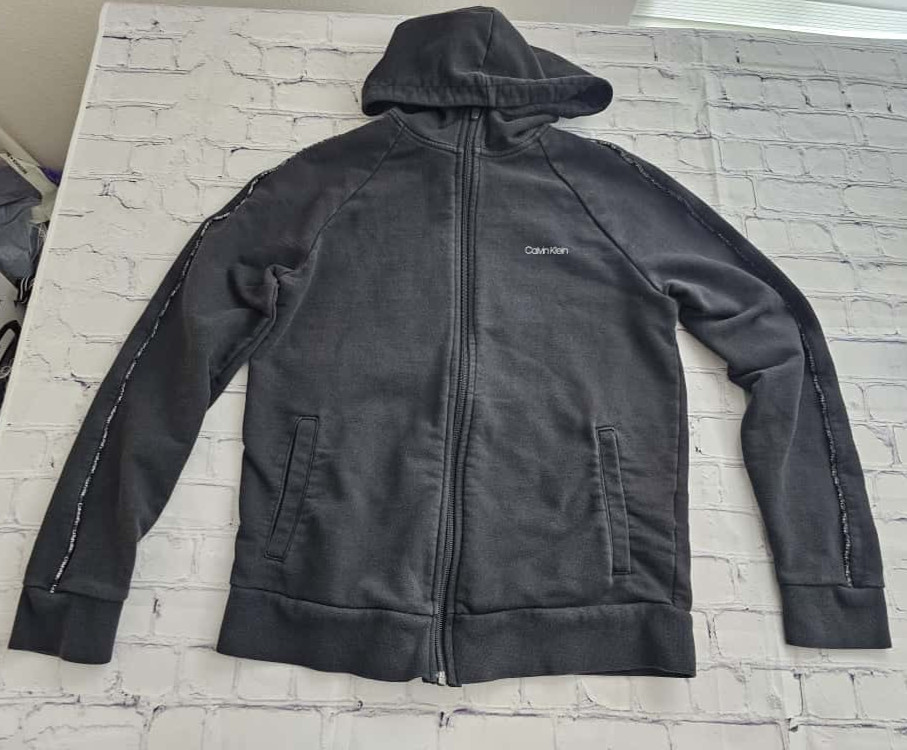 Calvin Klein Full Zip Hoodie Men’s Size M Black Logo Sweatshirt Jacket