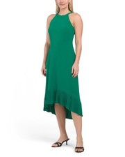 NWT Kensie Womens Halter Hi-Low MIDI Dress pleatd Ruffle Green, 6