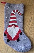 Glitzhome Gnome Tomte Hooked Christmas Stocking, Snowflakes, 18" Long, Bell