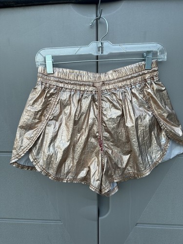 Free People One X Fp Movement Wind Jammer Shorts Rose Gold Metallic Drawstring M - Picture 3 of 11