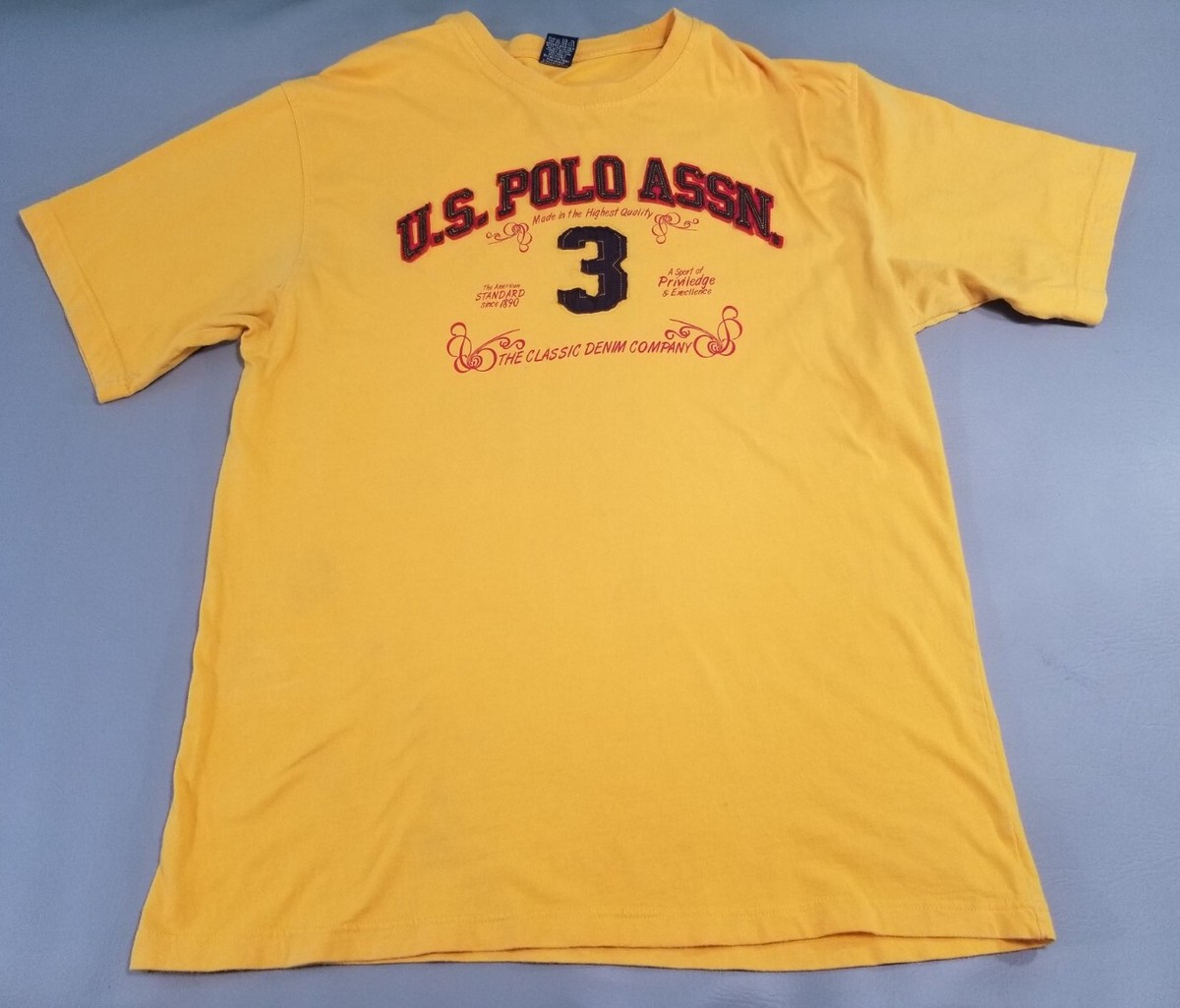 VINTAGE U.S Polo Assn Shirt Mens XL Yellow Crew Neck Short Sleeve 