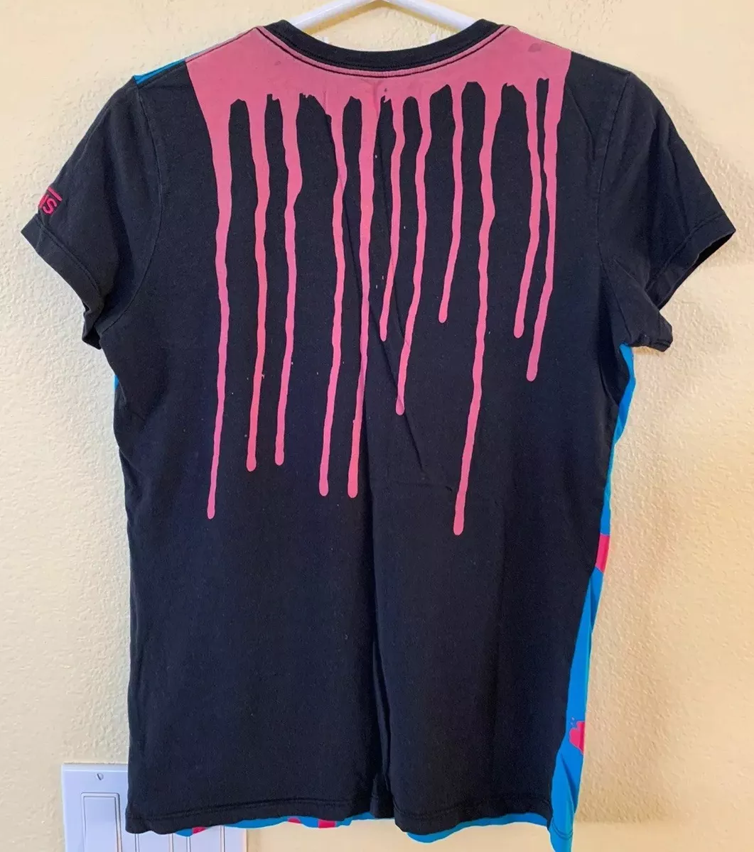 Vans Drip Works VINTAGE Blue And Pink T Shirt Women s XS eBay