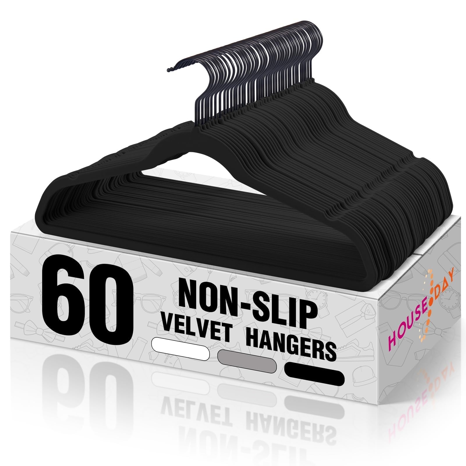 60 Pack Black Velvet Non-Slip Felt Clothes Hangers for Heavy Garments-image