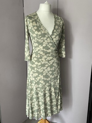 Coast Green Beige Silk Wrap Midi Dress Uk10 Looks Unworn | eBay