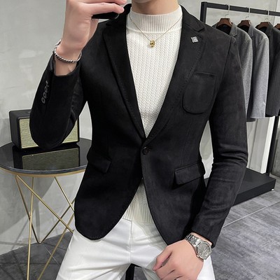 Frühling und Herbst Herren Freizeit Blazer Slim Fit Einknopf Wildleder Jacke
