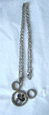 Vintage Walt Disney Mickey Mouse Silvertone Rhinestone Pendant Necklace 28"