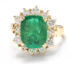 4.50 Carats Natural Emerald Diamond 14K Solid Yellow Gold Ring