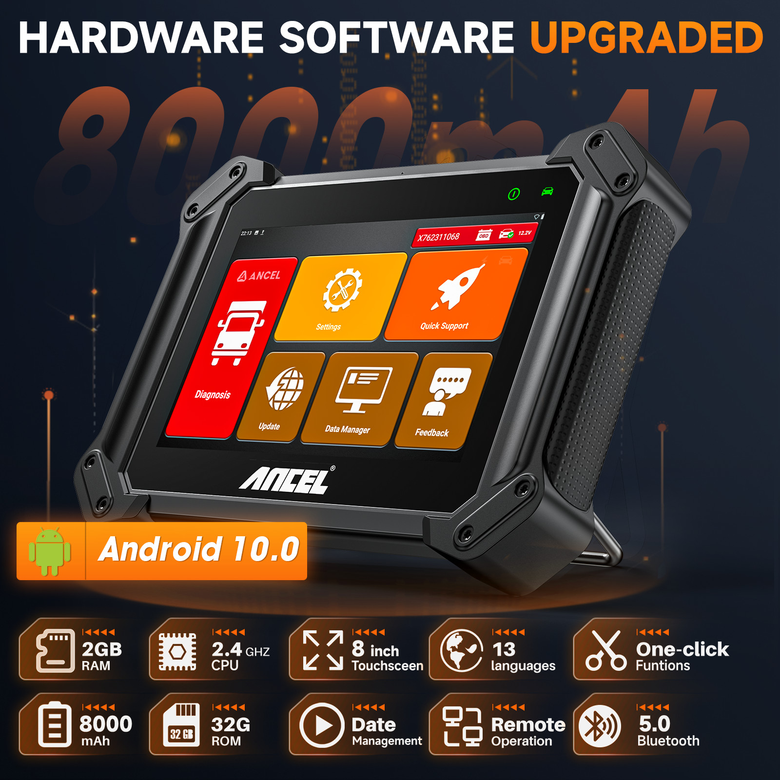 ANCEL V6 Pro+ HD Diesel Heavy Duty Truck Car OBD2 Scanner Diagnostic ECU Coding