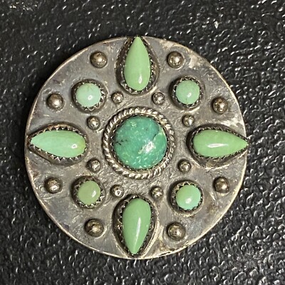 Vintage Navajo Sterling Silver Turquoise Pin Brooch By J