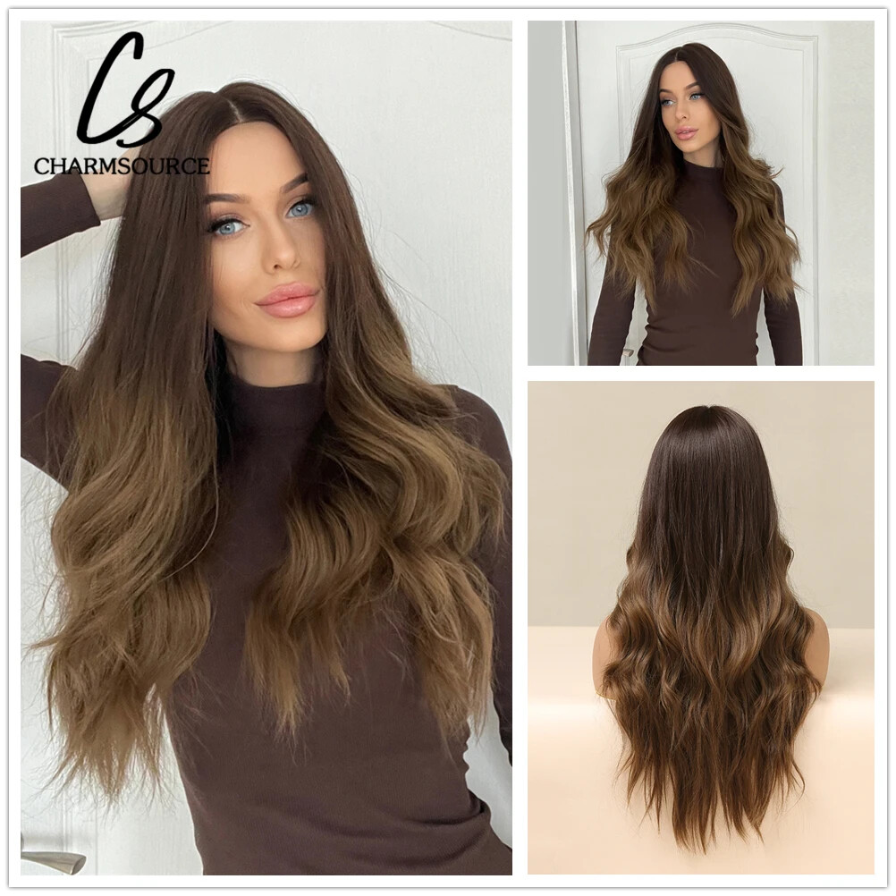 Natural Wavy Brown Ombre Synthetic Lace Front Wig for Daily Wear & Parties Glueless