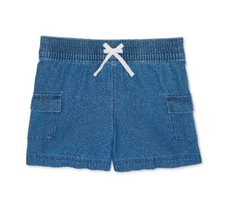Wonder Nation Girls Pull-On Shorts Small Elastic Waist Drawstring Denim Blue New