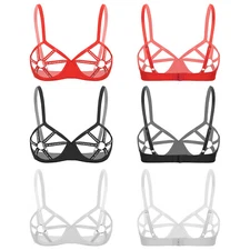 Women Caged Cups Open Nipples Push Up Bra Underwired Hollow Out Bustier Lingerie