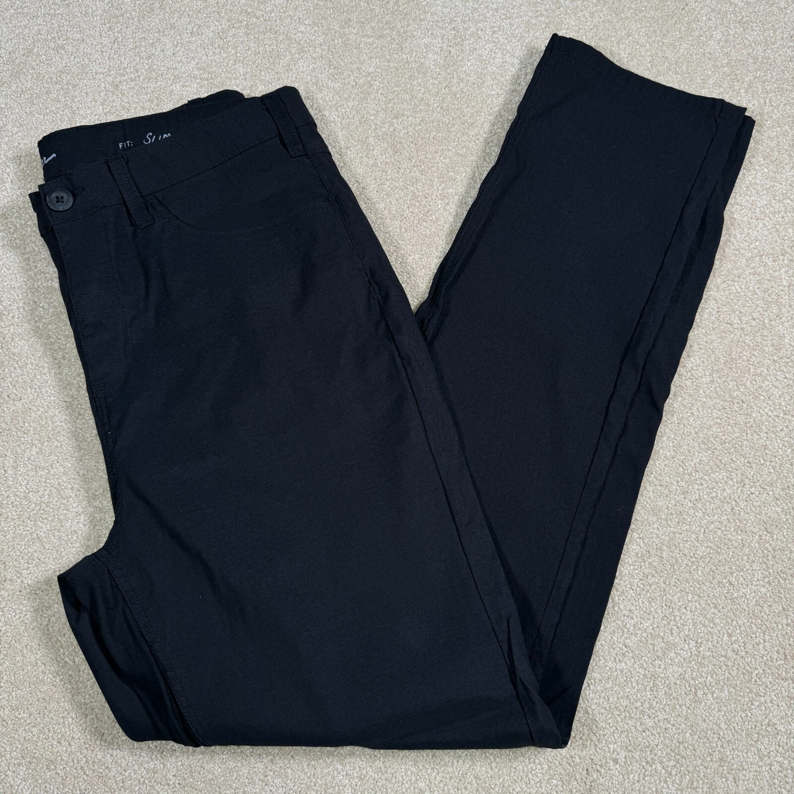 Eddie Bauer Pants Men 38 32 Black Tech Slim Skinny Outdoor Hike Climb Work Nylon