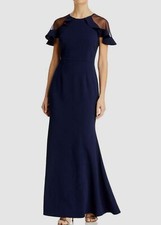 Eliza J Womens Blue Mesh Ruffle Sleeve -Mermaid Dress Size 4