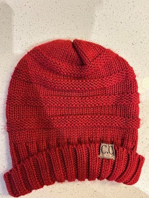 Funky Junque Beanies/ Toque C.C. Women Confetti Cable Knit Crochet Hat Red