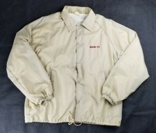 Giacca a vento vintage WKRG-TV Mobile Pensacola marrone chiaro uomo grande made in USA