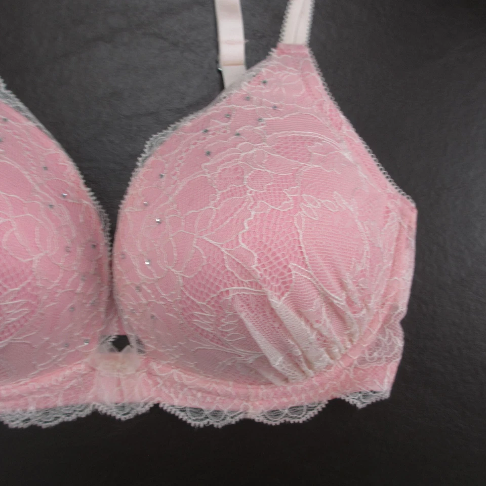 Sujetador H&M 34D Rosa Encaje Acolchado Con Aros Cierre Ajustable Espalda Foto 4 de 4