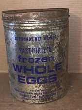 Vintage Hamilton Farm Empty 30lb Whole Eggs Metal Advertising Can