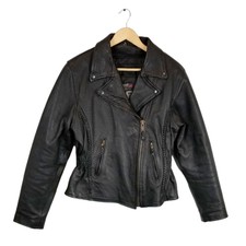 Usa Bikers Dream Apparel Women's Black Leather Moto Motorcycle Jacket M Medium