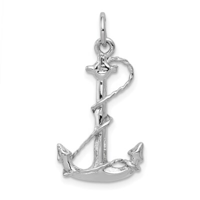 14K White Gold Solid Polished 3-Dimensional Anchor Charm K1059
