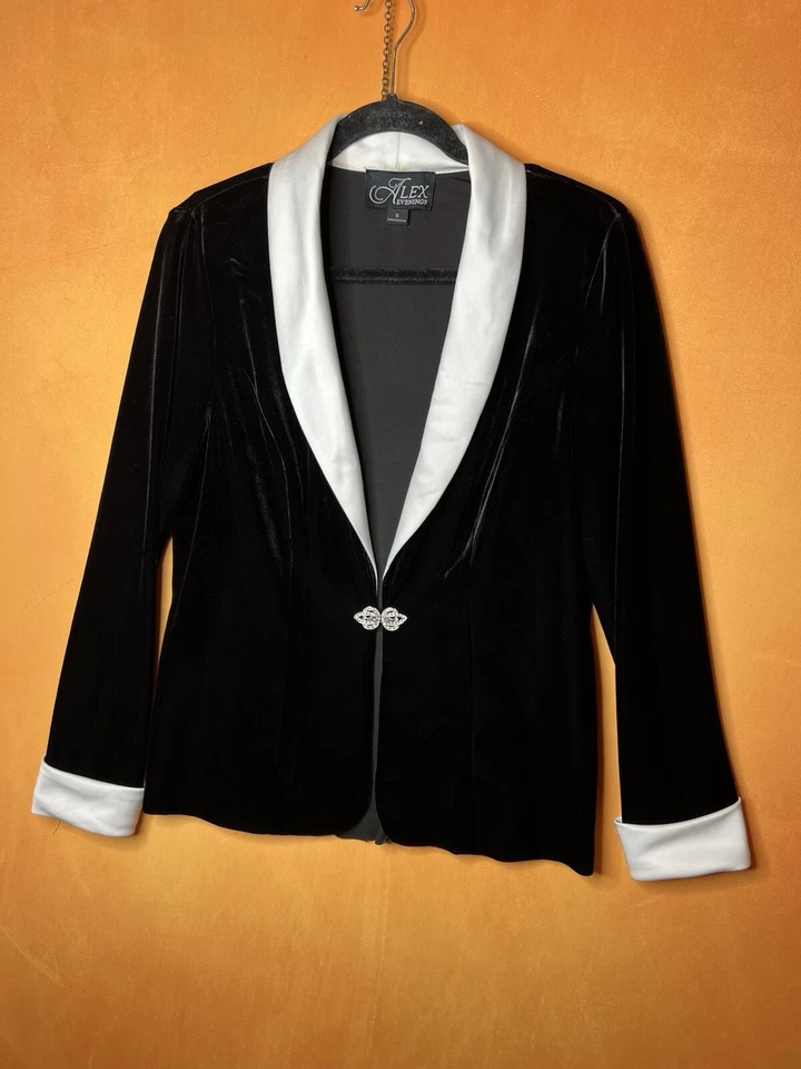 Alex Evenings 2 Piece Black Velvet Dress And Jacket Set Med/S NYE Party Bow Tie - Image 4 of 4