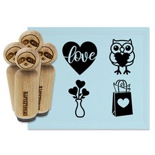 Valentine's Day Owl Gift Bag Heart Vase Love Script Rubber Stamp Set Stamping