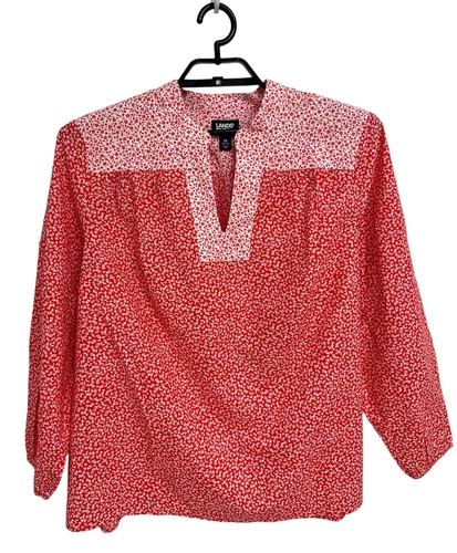 Lands' End Women's Long Sleeve Bright Orange Floral V-Neck Blouse Size 1X