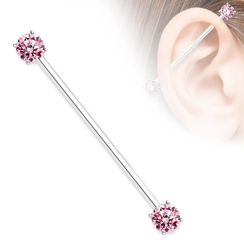 Conjunto de pinos redondos 7 mm CZ ouro rosa aço halteres industriais 14g 1&1/2" - Imagem 3 de 4