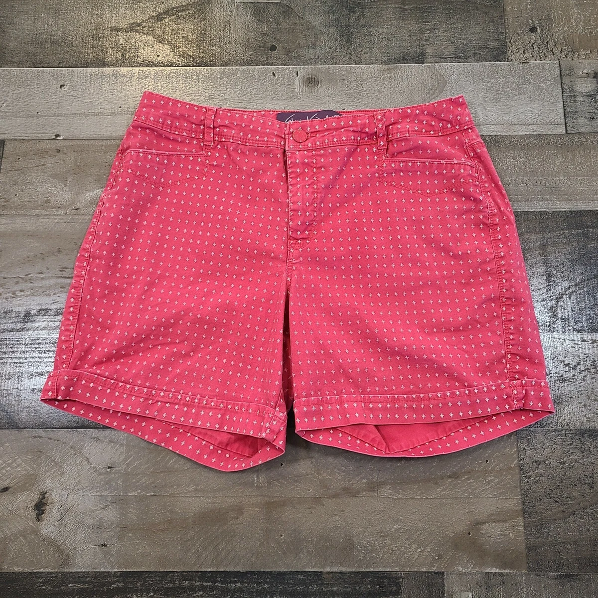 Gloria Vanderbilt Shorts Womens 6 Red Bermuda Mid Rise Printed