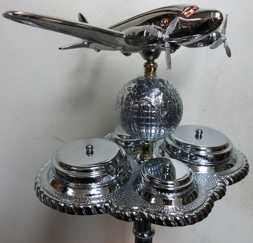 Vintage Chrome Airplane Stand with Marbled Glass Lamp Base (fullu restored) - Picture 4 of 9