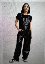 NWT Good American Women's Better Than Leather Overall Black GJOA22JT  Size 12