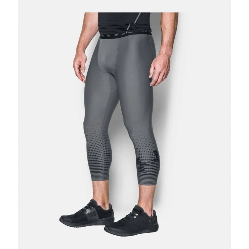 NEW-MENS' UNDER ARMOUR HEATGEAR GRAPHITE 3/4 COMPRESSION LEGGINGS