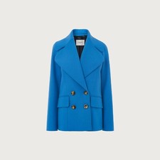 Bnwt L.k. Bennett Jacob Blue Wool-blend Pea Coat Size 10 Rrp £350