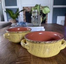 De Silva Italy Set of 2 Handled Yellow Terra Cotta Stoneware Soup Bowls
