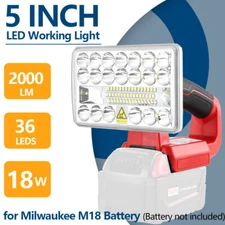 18W 2000LM Cordless LED Work Light Jobsite Flashlight for Milwaukee 18V Battery
