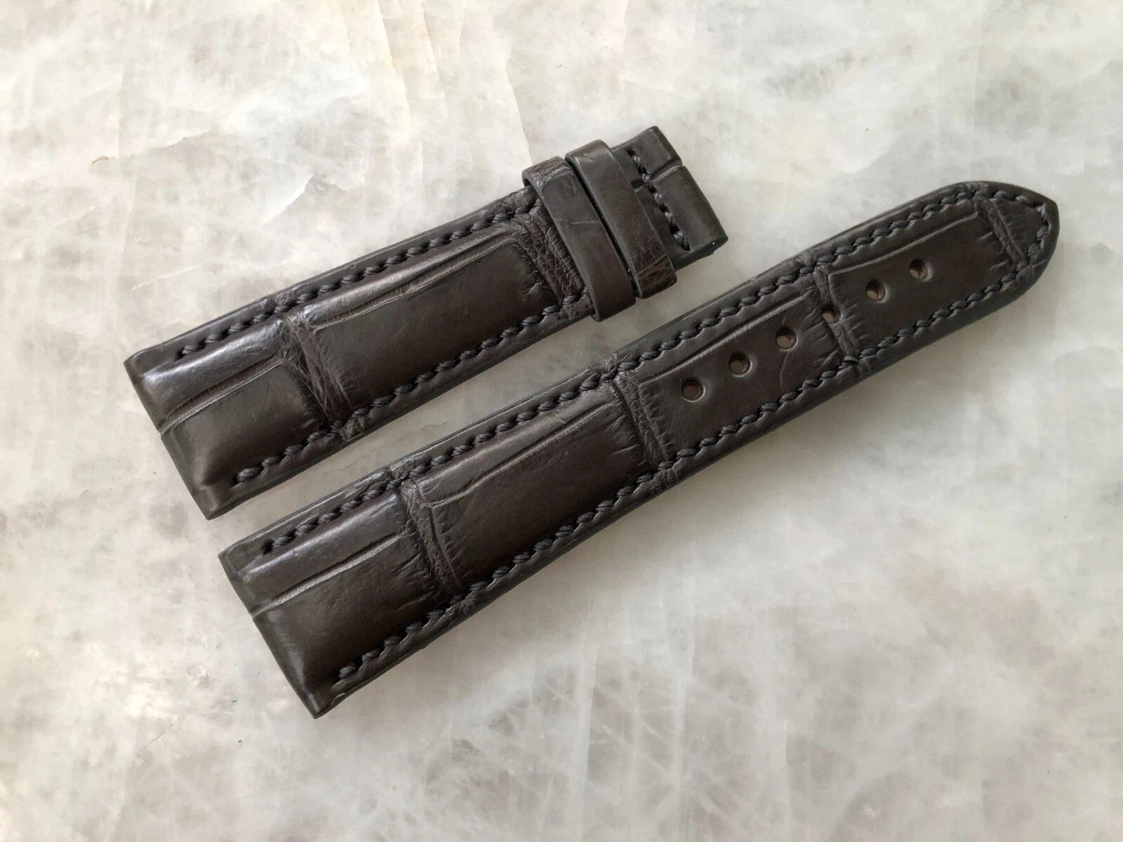 22mm/18mm Gray Alligator Crocodile Embossed Leather Watch Strap Band