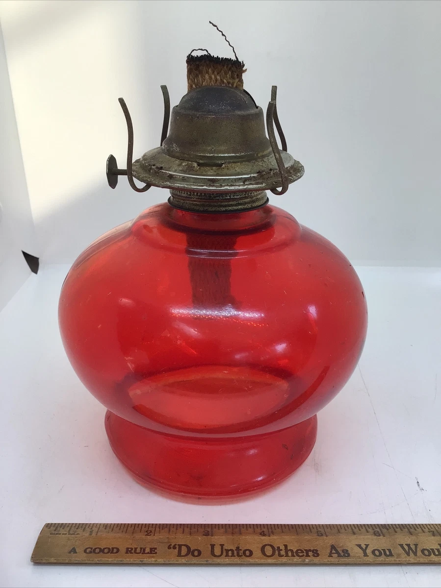 Vintage Ruby Red Glass Globe Shaped Oil Kerosene Lamp Base Eagle