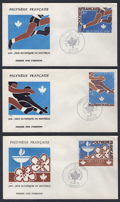 FRENCH POLYNESIA 1975, Olympic Games, FDC / Yv PA110/12, Mi 219/21, Sc C134/36