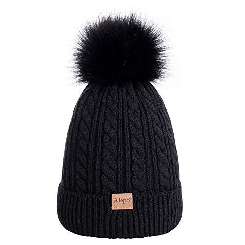 Kids Winter Beanie Hat, Children's Warm Fleece Lined Knit Thick Ski Cap Black