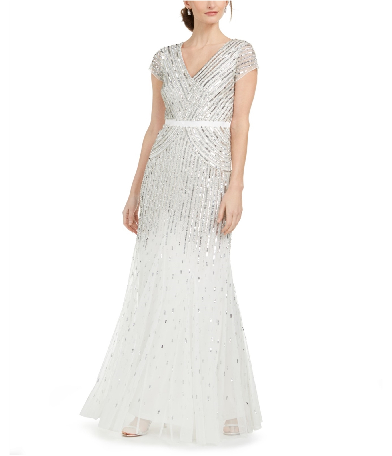 Adrianna Papell Womens Beaded Sequined Gown Dress, OffWhite, 6 eBay