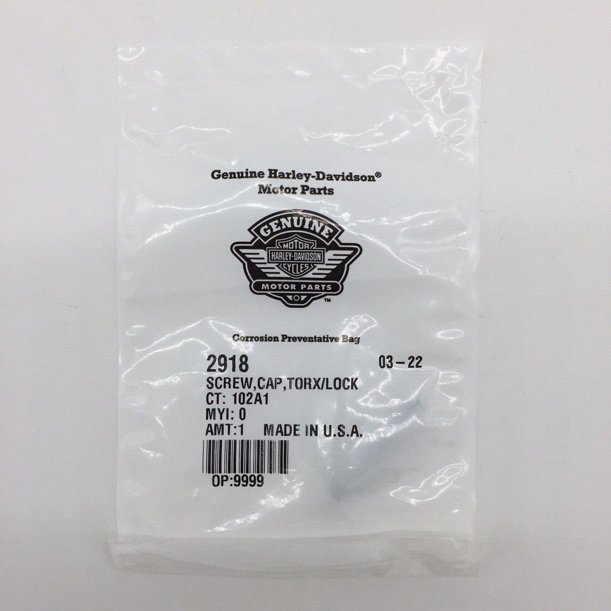 OEM GENUINE HARLEY DAVIDSON SCREW, CAP, TORX/LOCK - 2918 [ NEW