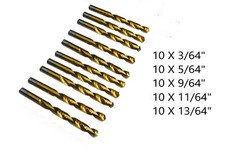 TIN COATED IMPERIAL DRILLS 3/64, 5/64, 9/64, 11/64, 13/64 X10 EACH SIZE 