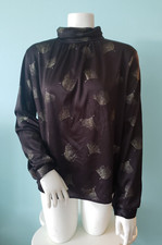Vintage 70s disco party glitter fan print high necked disco blouse shirt top