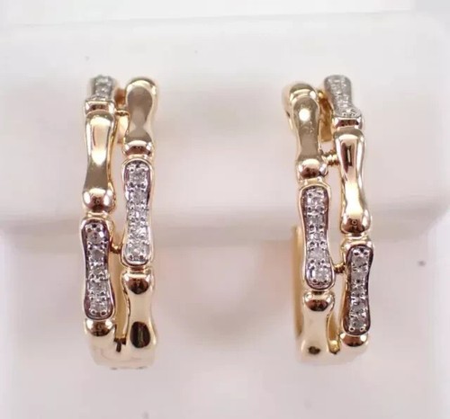 0.20Ct Round Moissanite Estate Double Row Hoop Earrings 14K Yellow Gold Plated - Picture 2 of 7
