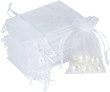 100pcs Mini Organza Jewelry Bags 2x3 inch, Little White Mesh Drawstring Gift ...