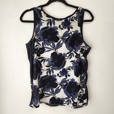Banana Republic Sleeveless Blouse White Blue Floral Top Shirt Career S