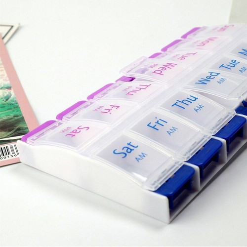 Travel Weekly 7 Days Pill Box 14 Compartments Pill Organizer Plastic Storage Set - Bild 4 von 12