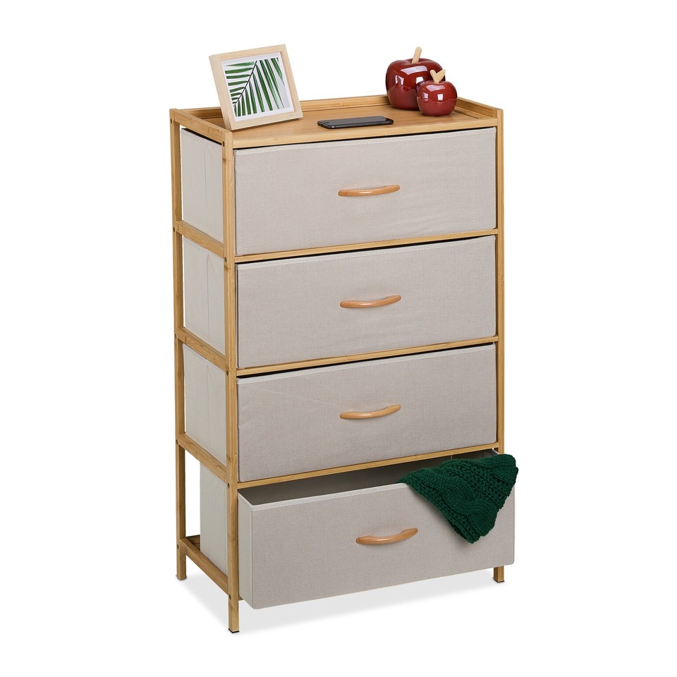 Commode à 4 tiroirs Meuble bambou tissu Buffet surface salon chambre