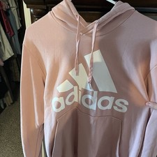 Adidas Women  s Pink Hoodie Sweatshirt Pullover Size M Logo Front Kangaroo Pocket